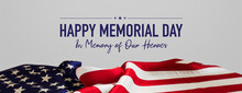 Premium Banner For Memorial Day With American Flag And White Background.