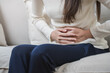 woman have stomach pain from menstruation.