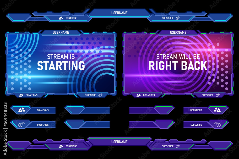 Set futuristic stream overlay geometric frames template vector Stock ...