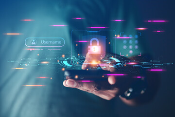 high technology security protection concept. two-step verification, login, encrypted account identit