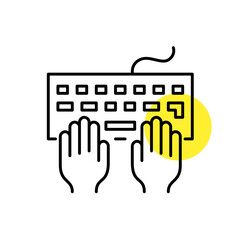 Wall Mural - user hands at a keyboard. gaming, coding or messaging. pixel perfect, line art icon