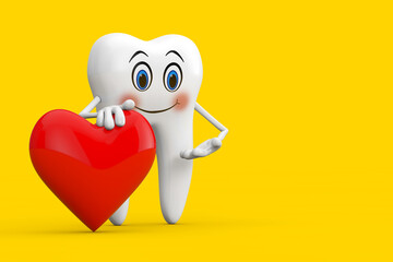 Aufkleber - White Tooth Person Character Mascot with Red Heart. 3d Rendering