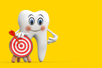 Aufkleber - White Tooth Person Character Mascot with Archery Target and Dart in Center. 3d Rendering