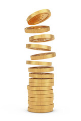 Aufkleber - Golden Dollar Coins Falling Onto Stack. 3d Rendering