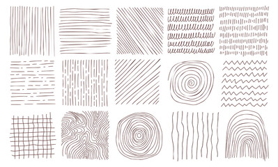 Wall Mural - Hand drawn line texture set. Vector scribble, horizontal and wave strokes collection. Graphic vector freehand textures set. Ink lines isolated on white background.