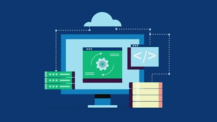 Wall Mural - software as a service - cloud computing technology conceptual 2d animation 4k video clip.