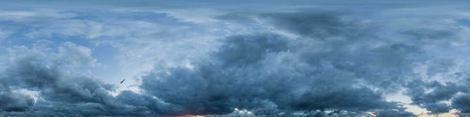 overcast sky panorama on rainy day with nimbostratus clouds in seamless spherical equirectangular fo
