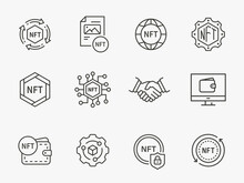 NFT Icon Set. Collection Of Blockchain, Crypto, Currency, Coin And More. Vector Illustration.