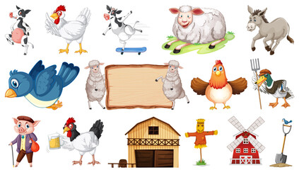 Wall Mural - Barn and many farm animals