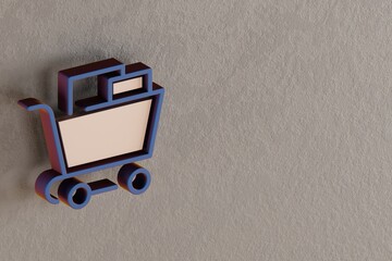 Aufkleber - Beautiful abstract illustrations Blue and Golden Shopping Cart symbol icons on a wall beton background. 3d rendering illustration. Background pattern for design. Online Shopping..