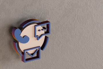 Aufkleber - Beautiful abstract illustrations Blue and Golden Customer Support symbol icons on a wall beton background. 3d rendering illustration. Background pattern for design. Online Shopping..