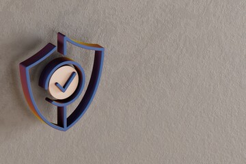 Fototapete - Beautiful abstract illustrations Blue and Golden Security Shield symbol icons on a wall beton background. 3d rendering illustration. Background pattern for design. Online Shopping..