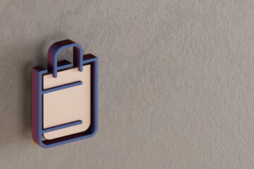 Aufkleber - Beautiful abstract illustrations Blue and Golden Shopping Bag symbol icons on a wall beton background. 3d rendering illustration. Background pattern for design. Online Shopping..