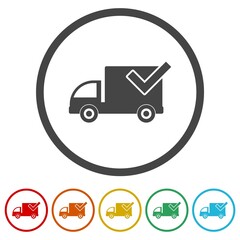 Canvas Print - Delivery truck with check mark icon. Set icons colorful