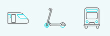 Set Line Bus, Train And Scooter Icon. Vector