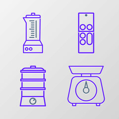 Sticker - Set line Scales, Double boiler, Remote control and Blender icon. Vector