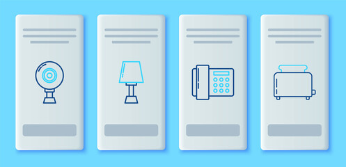 Sticker - Set line Table lamp, Telephone, Web camera and Toaster with toasts icon. Vector