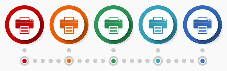 Fototapete - Clock concept vector icon set, infographic template, flat design circle colorful web buttons in 5 color options