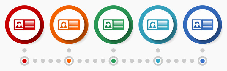 Fototapete - Identity card concept vector icon set, infographic template, flat design circle colorful web buttons in 5 color options