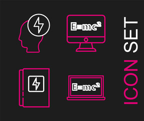 Sticker - Set line Equation solution, Electrical panel, and Head and electric symbol icon. Vector