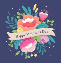 Happy Mother's Day Greeting Card With Beautiful Blossom Flowers.