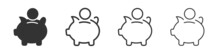 Piggy Bank Icons Collection In Two Different Styles And Different Stroke. Vector Illustration EPS10