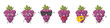 © Neoncat - Set bunch red grapes greeting jumping loves sings running cute funny character cartoon smiling face happy joy emotions ripe juicy symbol wine beautiful icon vector illustration.