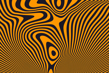 Sticker - Black and orange liquid lines background. Stylish smooth dynamic striped surface. Abstract fluid swirl pattern texture