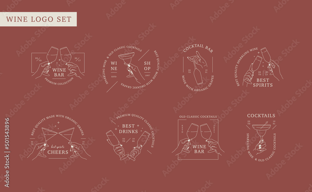 Vector linear set of emblem and logos for wine store, restaurant, cafe ...