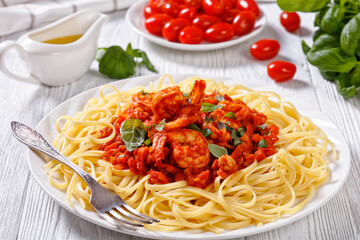 Sticker - Shrimp alla Marinara with pasta on plate