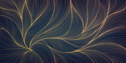 Vector abstract golden luxury pattern, lines background. Line arts wallpaper. Wavy art deco texture for print, fabric, packaging design
