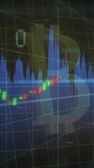 Wall Mural - animation of bitcoin symbol over data processing