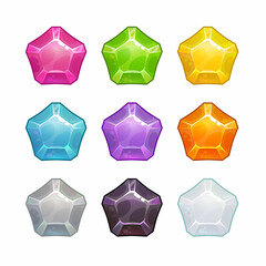 Poster - Multicolor crystals for game design. Cartoon gems