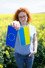 European Union And Ukrainian Flag Side By Side