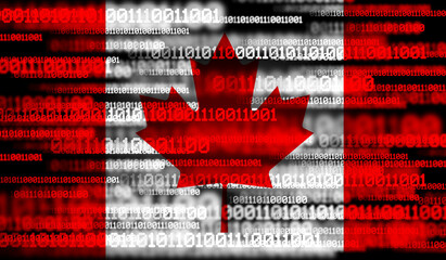 flag of canada on binary code. modern technology concept.