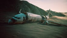 abandoned crushed plane in desert