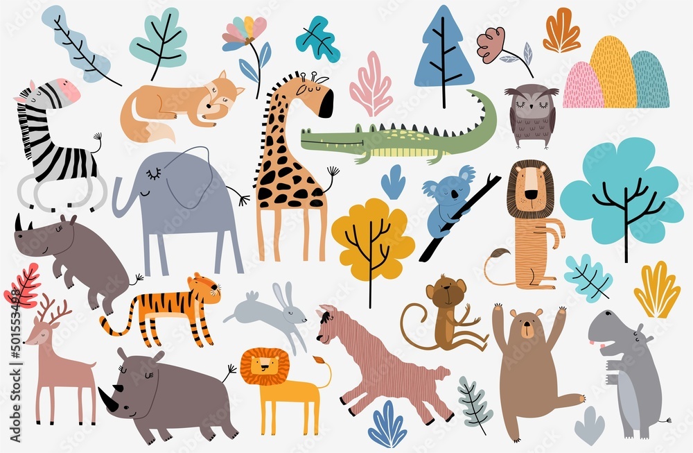 Cute Jungle Animals Vector Set Stock Vector | Adobe Stock