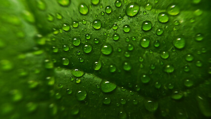 Wall Mural - Water drops on a leaf in a macro.