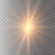 © vector_ukraine - Gold glowing light star on a black background. Transparent shining sun, star explodes and bright flash. Gold bright illustration starburst.