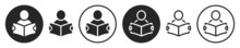 Set Of Reading Book Or Learning Icons. Reader Symbol, Education Icons. Vector Illustration.