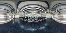 Full Seamless 360 Panorama Inside Of Interior Of Cowshed With Cows In Equirectangular Spherical Projection. Breeding Cows In Free Animal Husbandry. Livestock Cow Farm. Herd Of Black White Cows