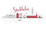 Fototapeta Miasto - Panorama miasta Stockholm w liniowym minimalistycznym stylu