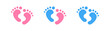 Baby shower feet. Boy and girl birth symbol. Blue and pink color in vector flat