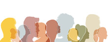 Banner Background Of Human Profile Silhouette, Vector Illustration	