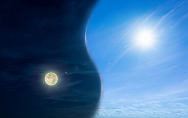 Wall Mural - opposites in nature: day and night, light and darkness, sun and moon. image looks like dao symbol.