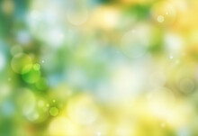 Green White And Yellow Blur Background. Abstract Bokeh Soft Light Gradient, Spring Summer Season Or Green Concept Ideas