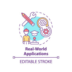 Sticker - Real world applications concept icon. Gamification benefit for students education abstract idea thin line illustration. Isolated outline drawing. Editable stroke. Arial, Myriad Pro-Bold fonts use