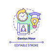 © IMG visuals icons - Genius hour concept icon. Work upon individual project. Education trend abstract idea thin line illustration. Isolated outline drawing. Editable stroke. Arial, Myriad Pro-Bold fonts use