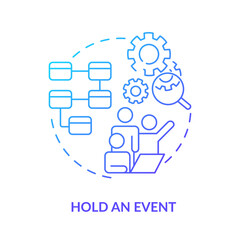 Hold event blue gradient icon. Team project. Machine industry. Value stream mapping best practice abstract idea thin line illustration. Isolated outline drawing. Myriad Pro-Bold font used