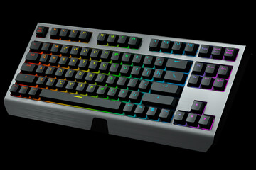 Wall Mural - Black computer keyboard with rgb colors isolated on black background.